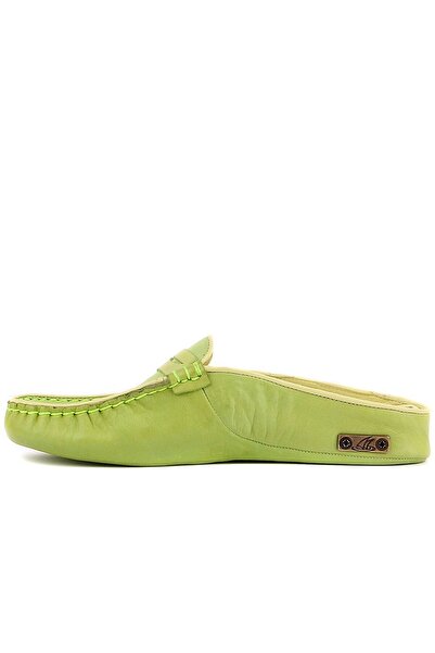 SailLakers - Light Green Leather Women's House Slippers 109-557-X