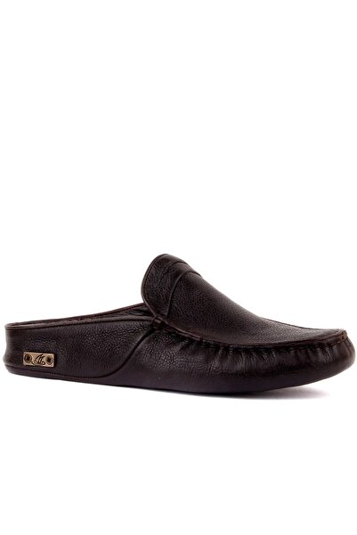 SailLakers - Καφέ Δερμάτινες Ανδρικές Παντόφλες Σπιτιού 110-558-E