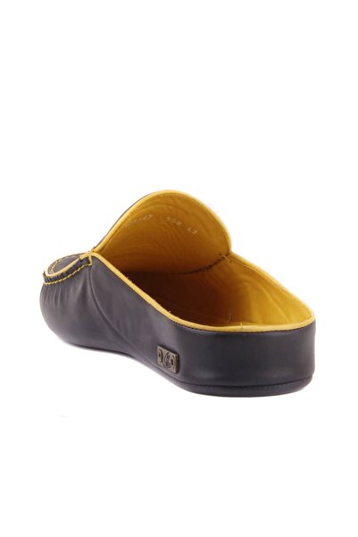 SailLakers - Σκούρο μπλε δερμάτινες ανδρικές παντόφλες σπιτιού 110-547-X