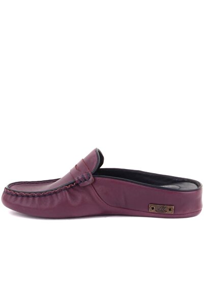 SailLakers - Μωβ Δερμάτινες Γυναικείες Παντόφλες Σπιτιού 109-557-X