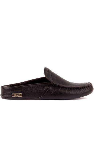 SailLakers - Καφέ Δερμάτινες Ανδρικές Παντόφλες Σπιτιού 110-558-E