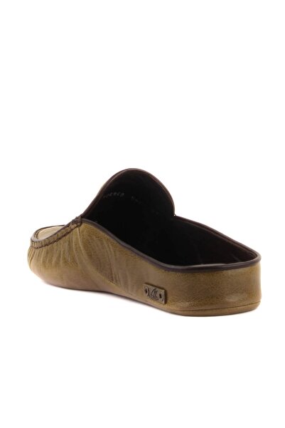 SailLakers - Ανδρικές παντόφλες σπιτιού από δέρμα ελιάς πράσινο χρώμα 110-547-X