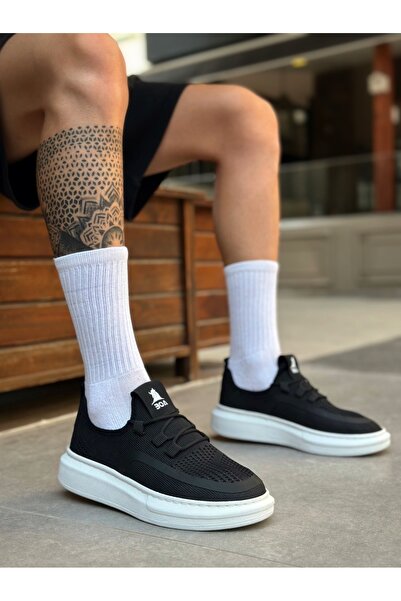 BOA BA0375 Özel Örme Triko Tarz Siyah Renk Spor Ayakkabı