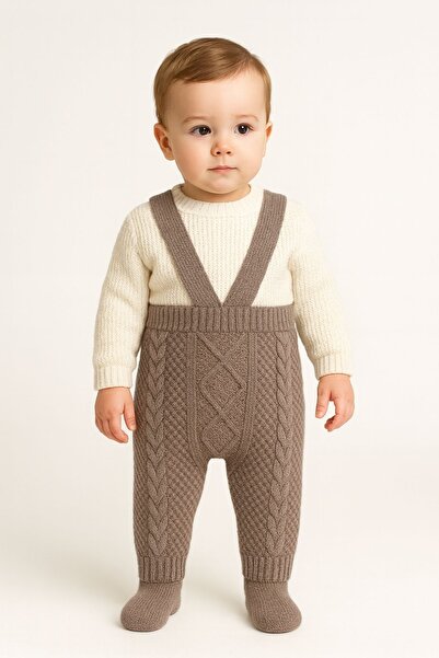 Minytrendy Baby Girl Boy Newborn Jumpsuit Knitwear Adjustable Strap Salopet Booties Trousers Baby Gift