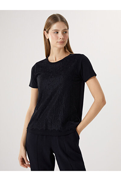 LC Waikiki LCW Women's - Crew Neck Lace Short Sleeve T-Shirt