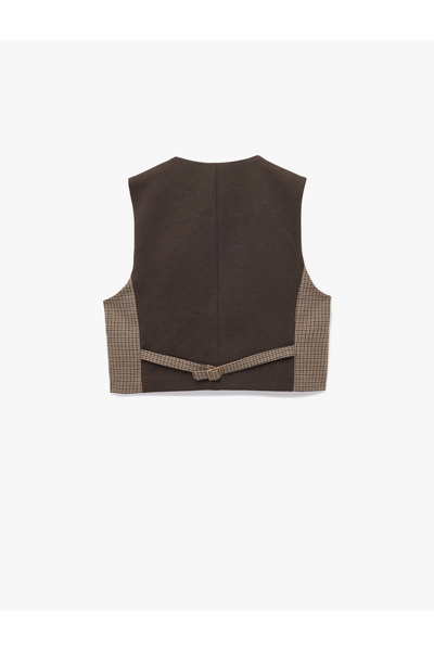 Koton Slim Fit Plaid Blazer Vest with Buttons