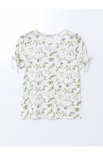 LC Waikiki طاقم الرقبة الأزهار بلوزة المرأة