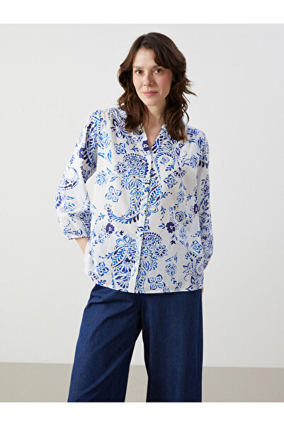 LC Waikiki Nevavm Women's Blouse with Floral Collar and Difference in Color