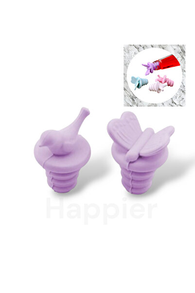 happier Renkli Kuş Kelebek Figürlü Silikon Tıpa-Şişe-Yağdanlık-Şarap Tıpası