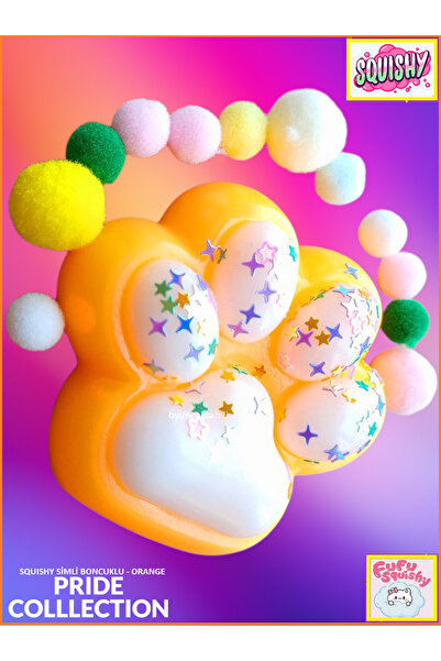 OYUNCAKSAHİLİ Fufu Squishy Kedi Patisi Simli Star Boncuk Set Turuncu Sukuşi O...