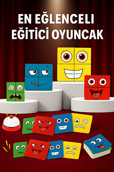 edoy Rubik Emoji Bulmaca Oyunu 16 Küp 64 Kart Ve Zil Eğitici Oyuncak