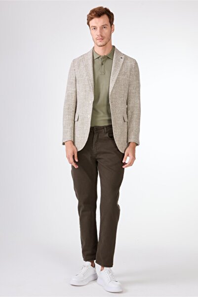 Dufy Yeşil Erkek Slim Fit Pitikare Desenli Sivri Yaka Casual Ceket