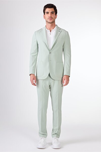Dufy Yeşil Erkek Slim Fit Düz Mono Yaka Casual Ceket