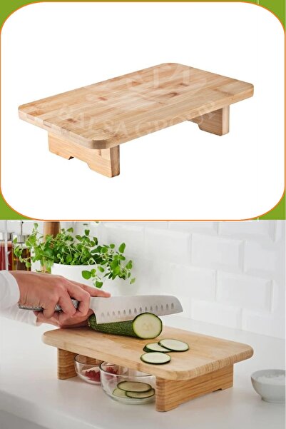 EZMK EV GEREÇLERİ Dikdörtgen Bambu Ayaklı Kesme Tahtası, 33x20x8 cm