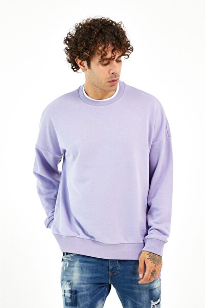 BREEZY Çift Yakalı Basıc Lila Sweatshırt