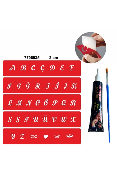 Airbrush Tattoo Alfabe Büyük Harfler Hint Kınası Ile Geçici Dövme Yapma Seti