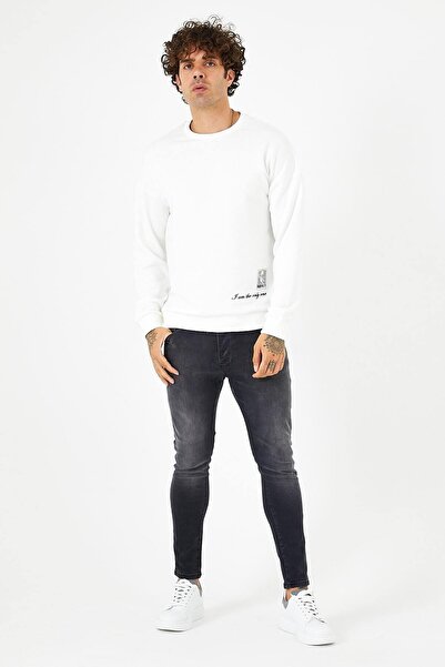 BREEZY Adam Sırt Baskılı Oversıze Sokak Stili Ekru Sweatshırt