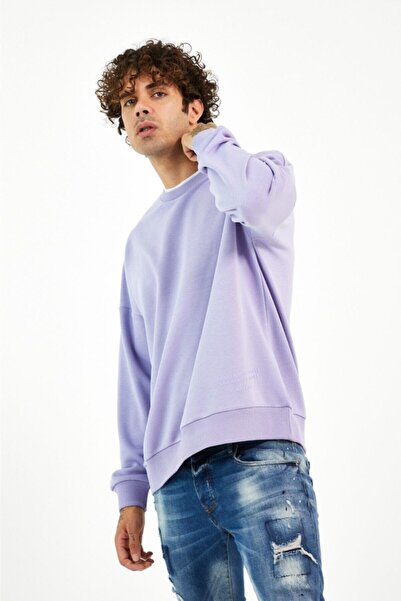 BREEZY Çift Yakalı Basıc Lila Sweatshırt