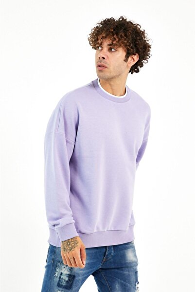 BREEZY Çift Yakalı Basıc Lila Sweatshırt