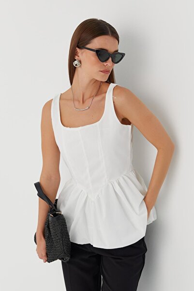 MARKALİSTE Μπλούζα με κορδόνι στη μέση Λευκή
