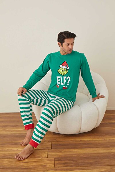 Intisimo Ανδρικές Πιτζάμες, Χριστουγεννιάτικο Θέμα, Ξωτικό, Grinch, Βαμβακερές, Πράσινες - 2XL