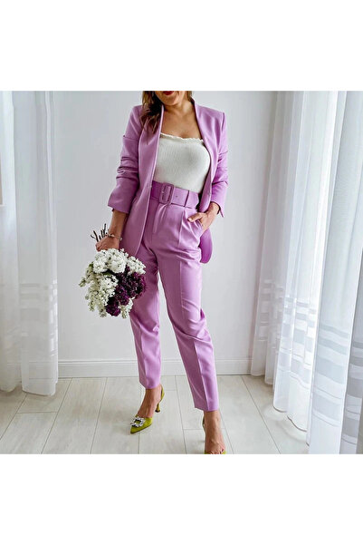 Intisimo Pantaloni de birou, talie înaltă, curea inclusă, liliac - S