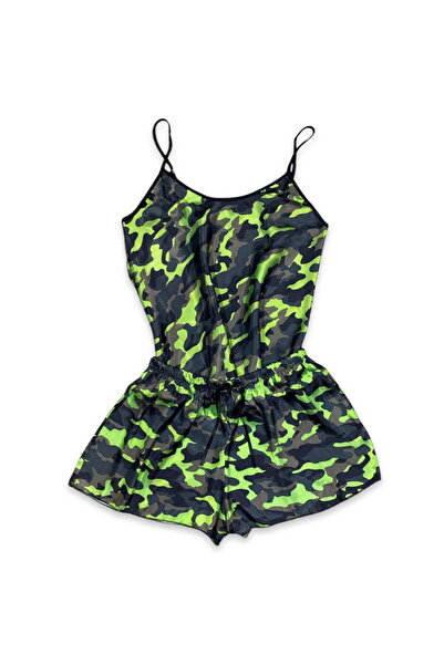 Intisimo Women's Pajamas, Satin, 2 Pieces, Army, Green/Black