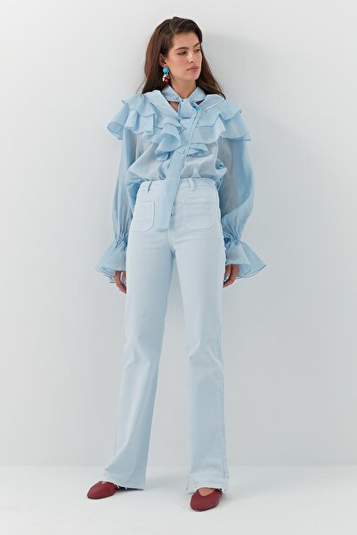 MARKALİSTE High Waist Flare Jean Pants Light Blue