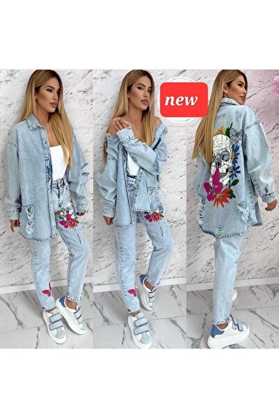 Intisimo Jachetă din denim, Craniu, Mărime mare, Blugi, Modă, Albastru - M