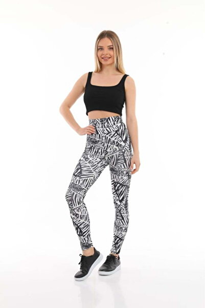 Intisimo Colanți sport cu talie înaltă, slimfit, zebră, negru/alb - XL