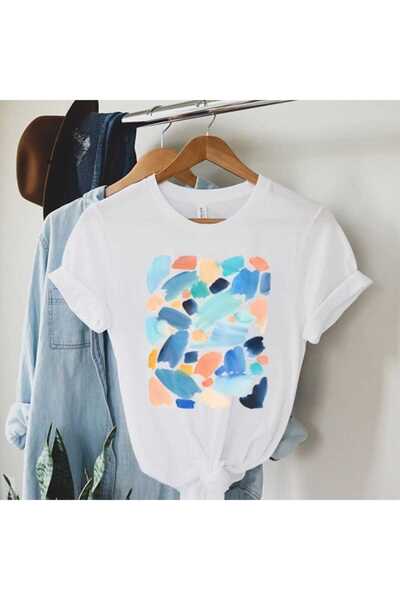 Intisimo Tricou damă, bumbac, model cu imprimeu de pensulă, alb - L