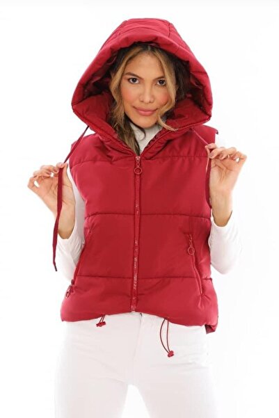 Intisimo Women's Quilted Hooded Vest, Burgundy - M