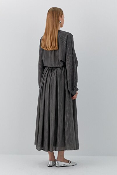 MARKALİSTE Elastic Waist Long Skirt Anthracite