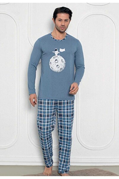 Intisimo Ανδρικές Πιτζάμες, Μπλούζα + Μακρύ Παντελόνι, Moon, Μπλε - XL