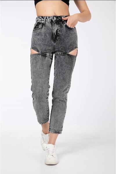 Intisimo Blugi MomFit, Crop, Talie Înaltă, Gri - Mărime 34 (US 26)