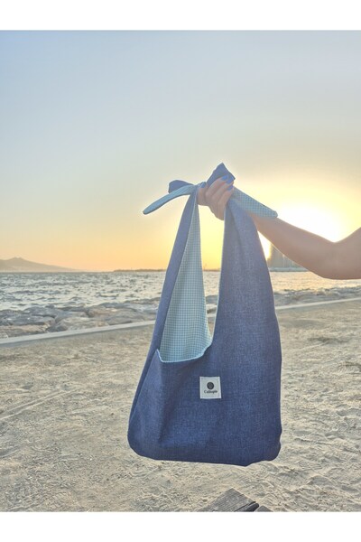 Calliopia Pinterest Mavi Pötikareli Kurdele Detaylı Kot Çanta