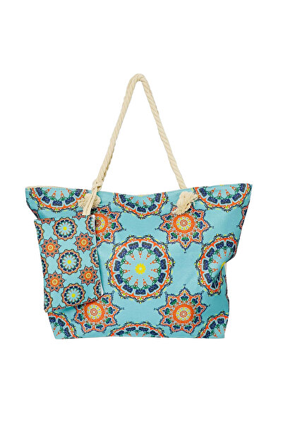 Intisimo Τσάντα θαλάσσης, μεγάλη, μοντέρνα, πορτοφόλι δώρου, τιρκουάζ/λευκό