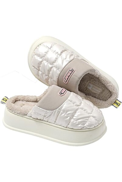 Intisimo Papuci de damă, Mega Light, Îmblăniți, Talpă Groasă, Albi - 40-41