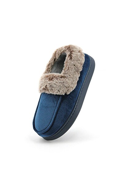 Intisimo Papuci-saboți, material catifelat, călduroși, albaștri - 36