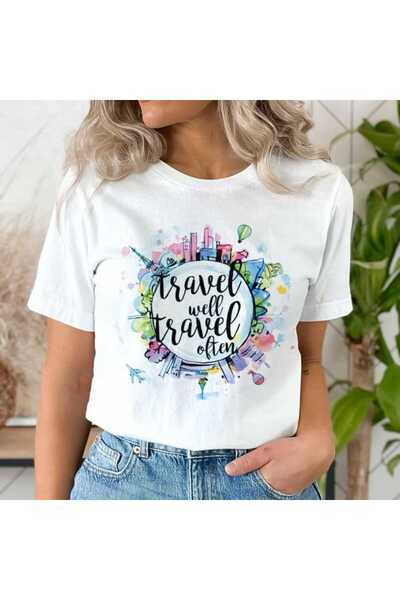 Intisimo Γυναικείο T-Shirt, Βαμβακερό, Ταξιδέψτε καλά και συχνά, Λευκό - L