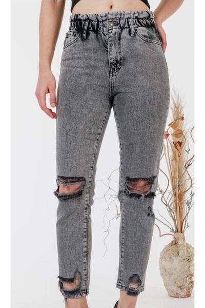 Intisimo Blugi Mom Fit, Elastic, Talie Înaltă, Gri - Mărime 32 (US 25)