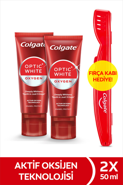 Colgate Optic White Oxygen Aktif Oksijen Teknolojisi Beyazlatıcı Diş Macunu 50 ml X2 + Fırça Kabı Hediye