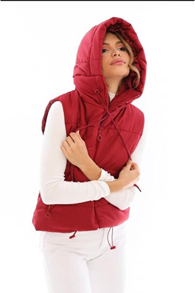 Intisimo Women's Quilted Hooded Vest, Burgundy - M