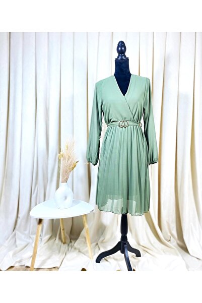 Intisimo Rochie de damă, midi, plisată, talie cu șnur, kaki