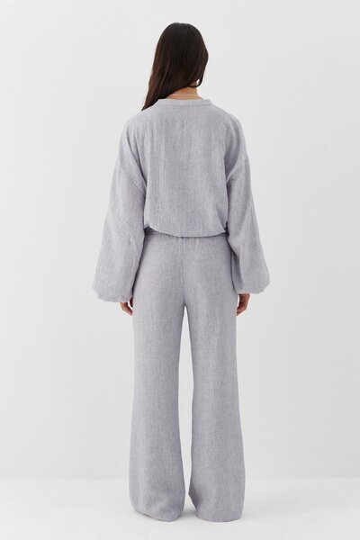 MARKALİSTE Front Tie Blouse Trousers Set Gray