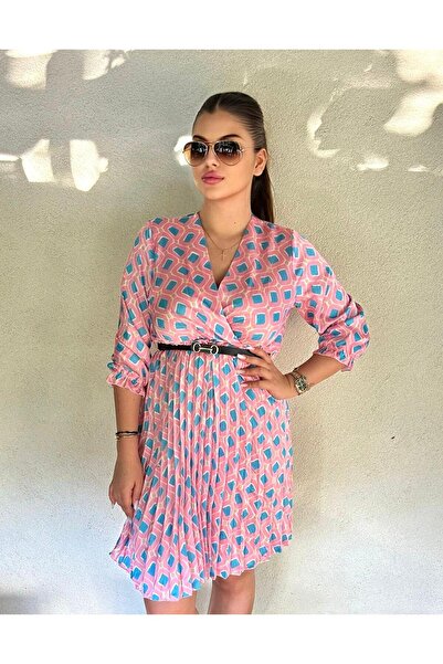 Intisimo Φόρεμα Καλοκαιριού, Ζώνη Μέσης, Μίντι, Ροζ/Μπλε