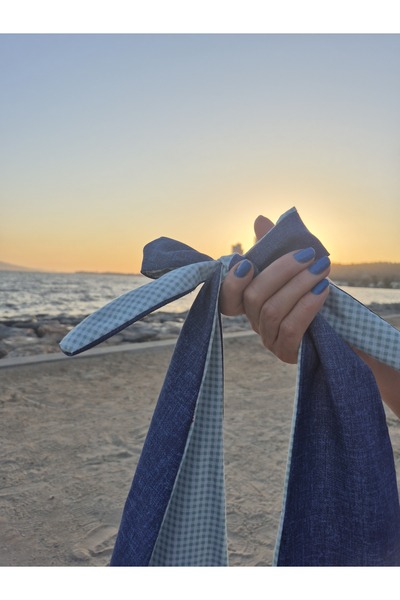 Calliopia Pinterest Mavi Pötikareli Kurdele Detaylı Kot Çanta