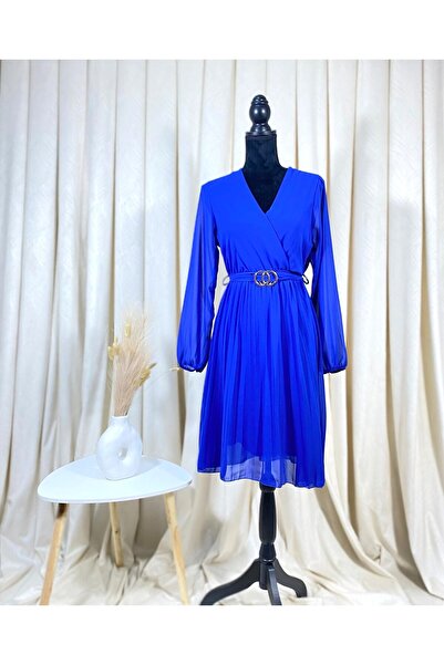 Intisimo Γυναικείο Φόρεμα, Μίντι, Πλισέ, Κορδόνι στη Μέση, Μπλε