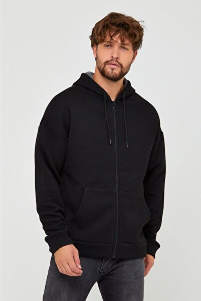BREEZY Ottoman / Choman Kapüşonlu Fermuarlı Siyah Sweatshirt, Zip Hoodie