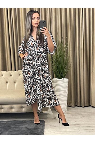 Intisimo Αέρινο καλοκαιρινό φόρεμα, με λάστιχο στη μέση, μαύρο/καφέ/λευκό